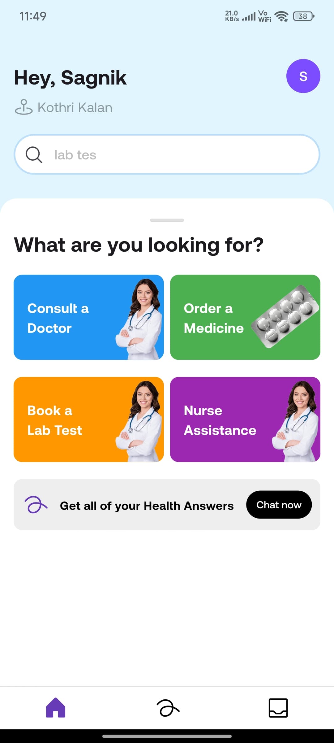 Doctor appointment booking home screen