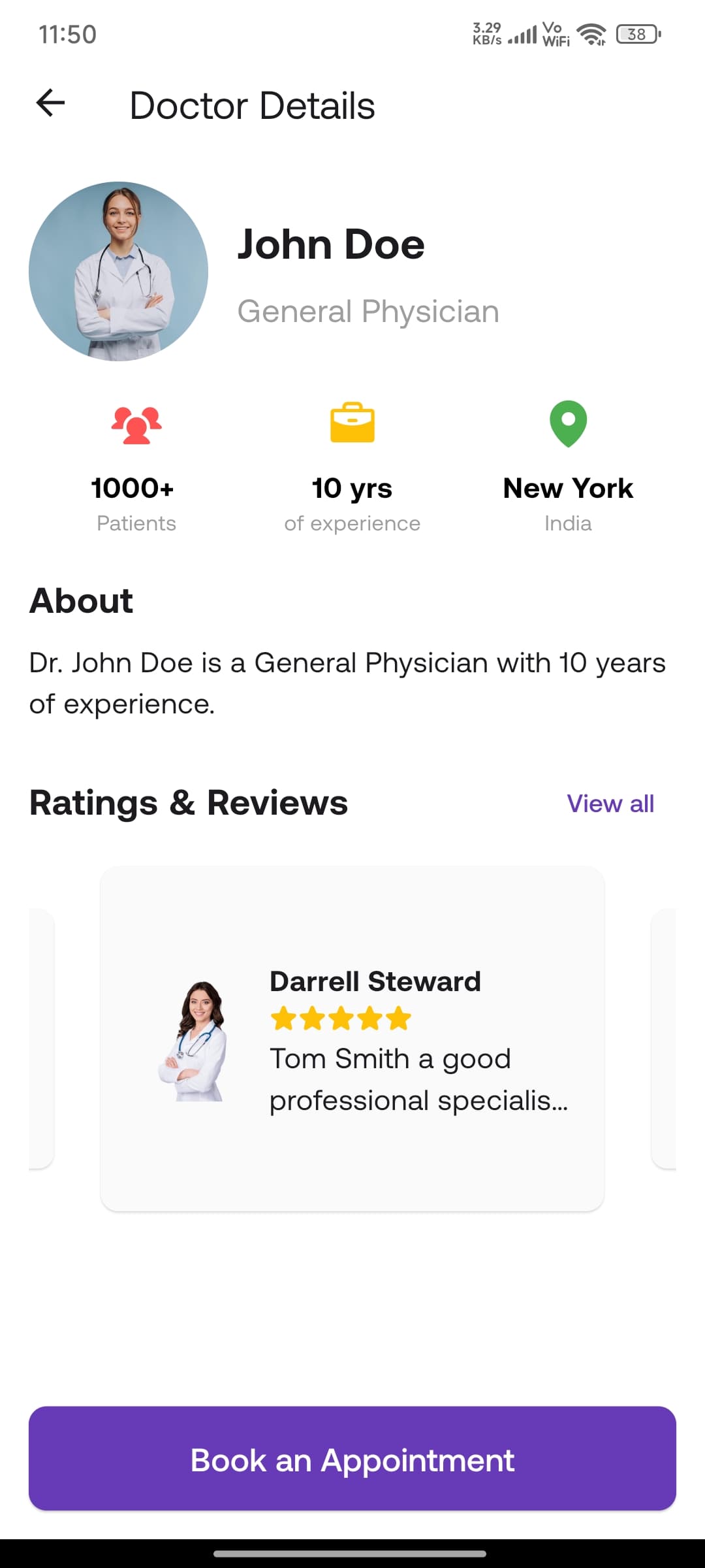 Doctor detailed profile and review screen
