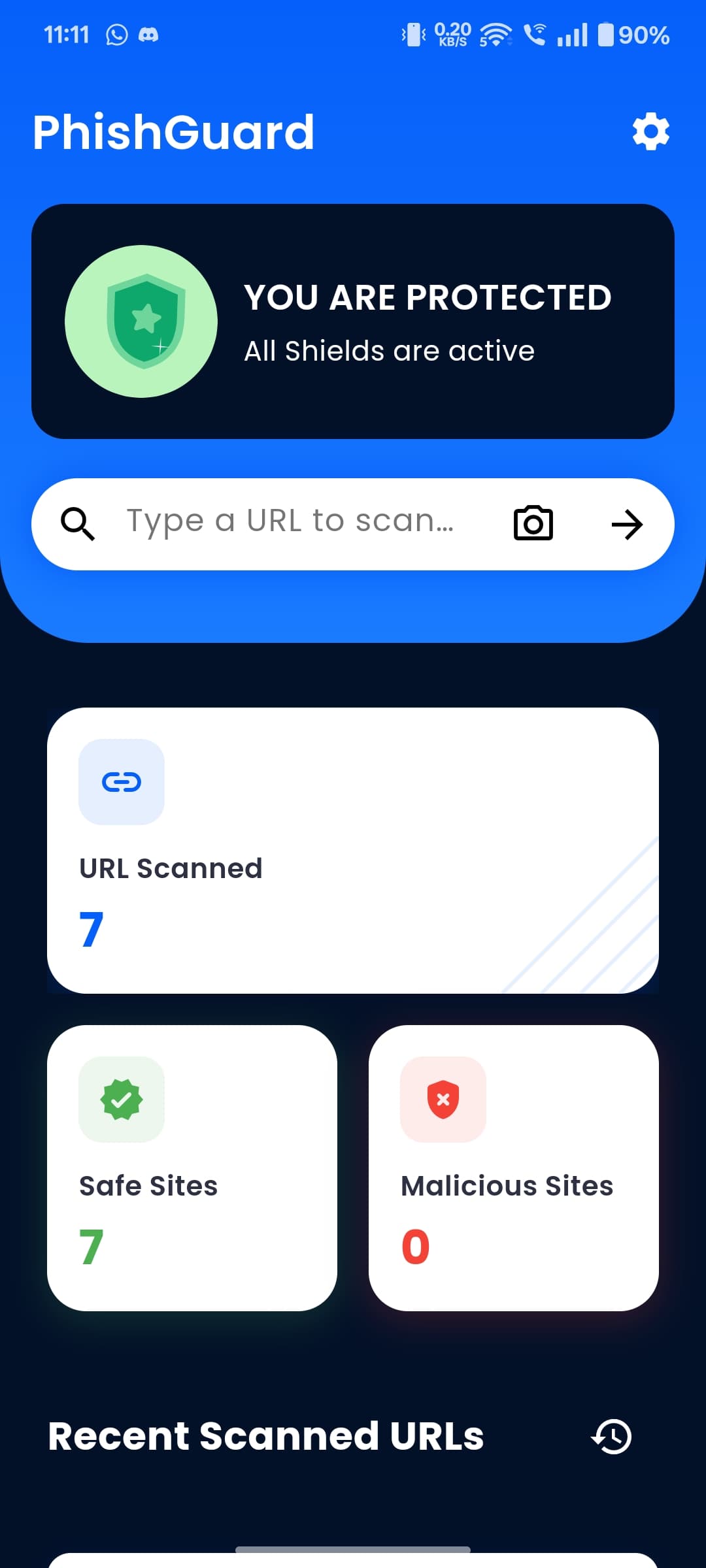 Phisguard anti-phishing app home dashboard