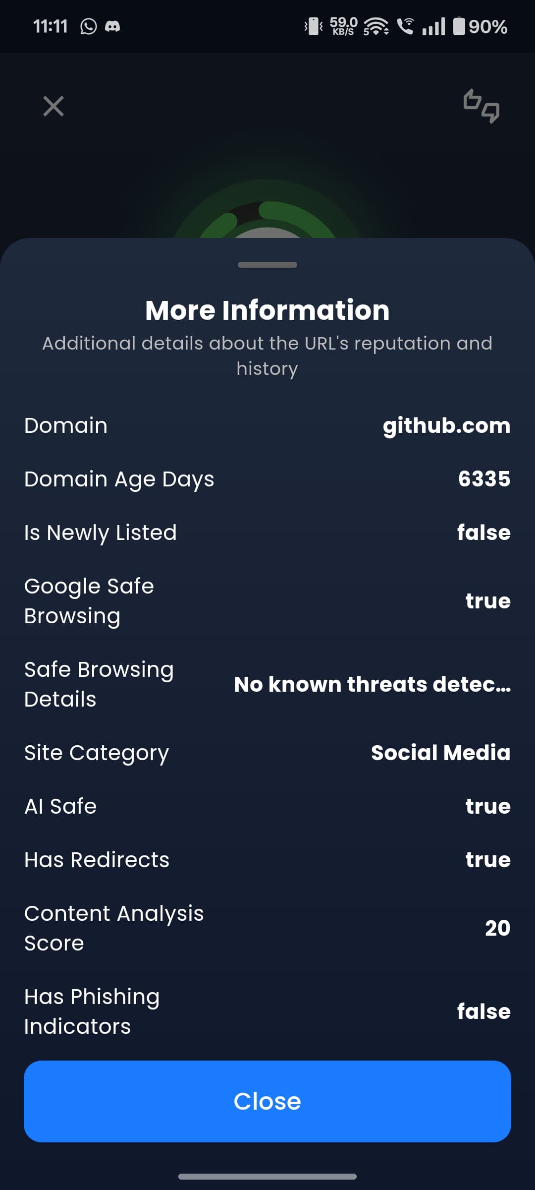 Phisguard detailed security analytics screen